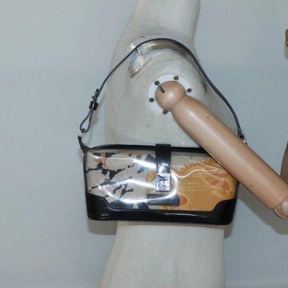 Salvatore Ferragamo Gancini Shoulder Bag Vinyl Black Beige Silver Auth 134739 - Picture 15 of 16